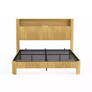 Estructura de cama ModernLuxe tamaño Queen/Full XL con cabecera de almacenamiento, estación de carga integrada, diseño ondulado, soporte silencioso
