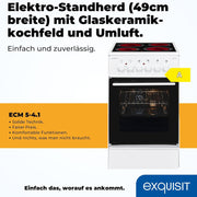 Cocina independiente Exquisit, cocina de 50 cm con placa vitrocerámica, calor superior/inferior, horno con ventilador y grill, cocina eléctrica independiente de 50 cm, color blanco, ECM 5-4-1