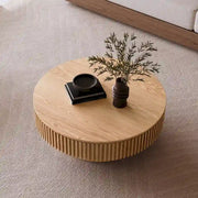 Mesa de centro redonda moderna de madera maciza chapada con almacenamiento