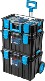Högert Technik - Juego de cajas 4 en 1 HT7G500, herramientas de bricolaje, caja de herramientas, caja de herramientas con ruedas, resistente a daños, maletín de herramientas, cierres de ABS, estructura modular