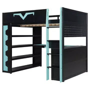 Cama tipo loft para juegos Luxystar Modern con escritorio iluminado, bandeja para teclado, tablero perforado y estantería de almacenamiento