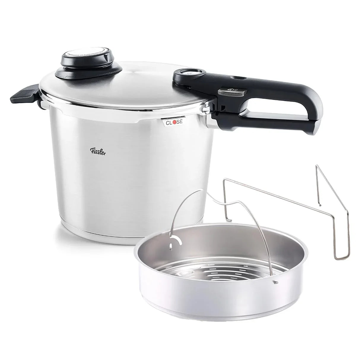 Olla a presión Fissler Vitavit Premium 6L 22cm de acero inoxidable, 4 niveles de cocción, incluye cestillo, fabricada en Alemania, apta para inducción