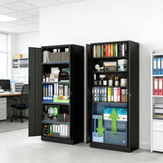 Armario metálico con cerradura, armario de acero de 180 x 80 x 40 cm con 4 estantes ajustables en altura, armario multiusos y de almacenamiento para garaje, taller, sótano y oficina (negro)