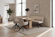 Banco esquinero byLIVING Toronto, tapizado en color topo, estructura en negro, forma en L con lado largo a la derecha, muelles ensacados, banco de cocina, banco de comedor, medidas: An 182, Al 85, Pr 128 cm