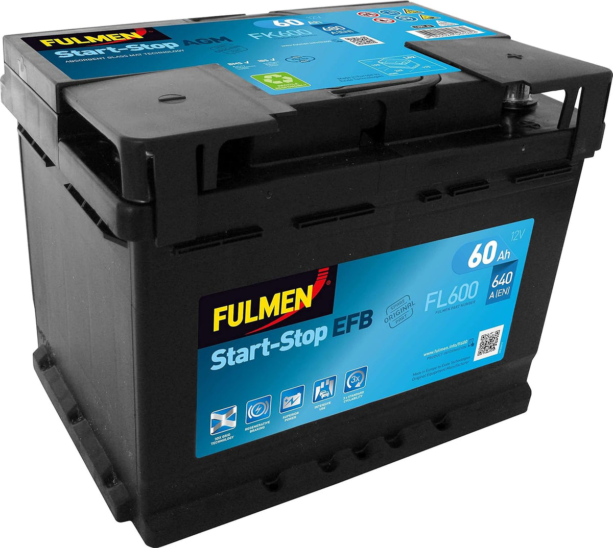 Batería Fulmen Start-Stop EFB 60Ah/640A (FL600)