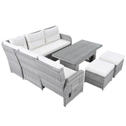 Conjunto de sofá seccional de ratán para exteriores con mesa ajustable y sillones reclinables