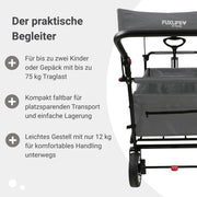 Carrito de mano plegable y compacto Fuxtec FX-CT700 gris, con frenos, asiento acolchado, mango ajustable en altura, para excursiones