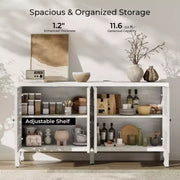 Aparador con almacenamiento, gabinete de almacenamiento con acabado desgastado, 4 puertas talladas y estante ajustable, mueble buffet de madera decorativo