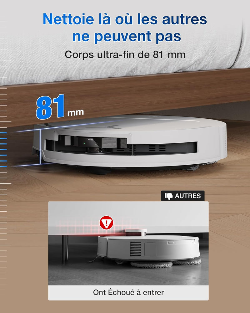 ECOVACS T50 Omni Robot Aspirador con Estación, Potencia de 15000Pa (mejorado respecto al T30 Pro Omni), Cepillo lateral y mopa extensibles, ZeroTangle 2.0, AIVI 3D 2.0, Lavado con agua caliente a 75℃, Blanco