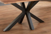 Mesa de comedor con borde natural SAM Spyro 140 x 80 cm, madera de acacia maciza en color natural, mesa de comedor con base de metal tipo araña en negro mate, tablero de 26 mm