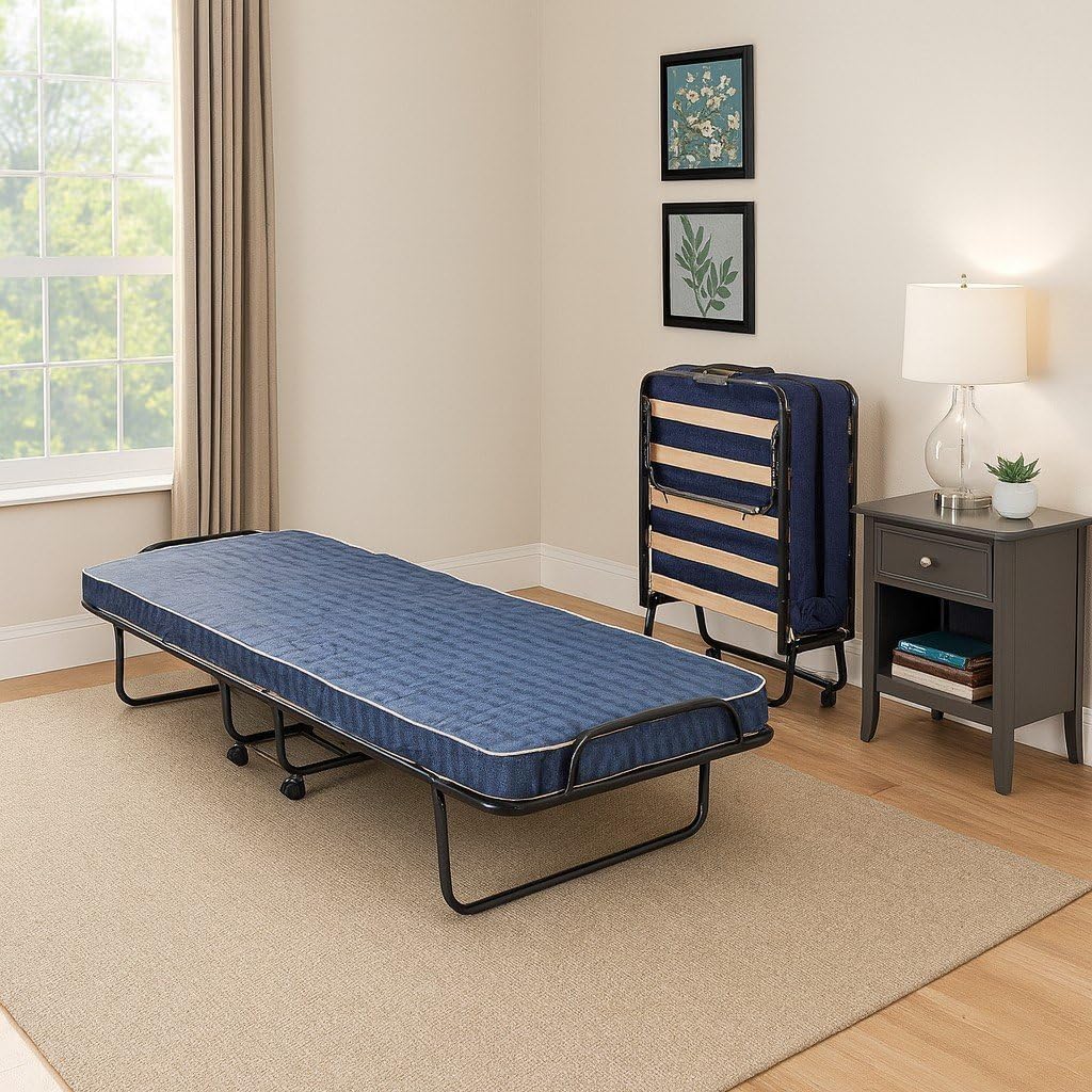 Dmora Cama plegable con somier de láminas y colchón, mide 190x80x30 cm