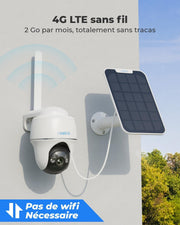 Cámara de vigilancia exterior Reolink 3G/4G LTE con tarjeta SIM+microSD 32GB, cámara solar PT de 5MP, detección inteligente, visión nocturna a color, audio bidireccional, Go PT Plus+panel solar