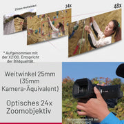 Videocámara profesional Panasonic HC-X1600E 4K 60p con objetivo gran angular de 25 mm, zoom óptico de 24x, estabilizador óptico de imagen híbrido de 5 ejes, Wi-Fi, USB PD, negro