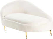 Chaiselongue Beliani izquierda bouclé crema blanco acolchado con estructura de metal dorado Valreas
