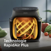 Freidora de aire PHILIPS Serie 3000 7,2 L, ventana de cocción, freidora 16 en 1, tecnología RapidAir Plus, eliminación de grasa, aplicación de recetas HomeID, fácil de limpiar (NA340/00)