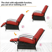 Sillón reclinable ajustable para patio con cojín - 38 (profundidad) x 26.5 (ancho) x 38.5 (alto) PULGADAS