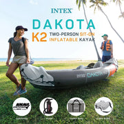 Kayak inflable de vinilo para 2 personas Intex Dakota K2 2025, con remos y bomba – Caja abierta