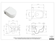 Inodoro con bidet suspendido SSWW sin reborde, 52 cm, boquilla de acero inoxidable, asiento de duroplast con cierre suave, revestimiento nano, agua fría y caliente