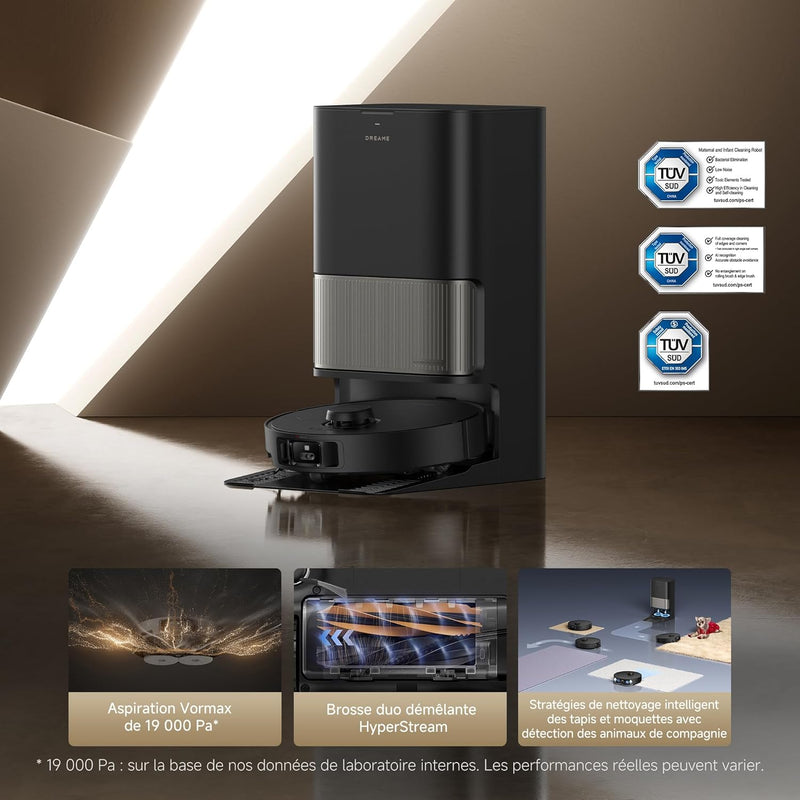 Robot aspirador DREAME L40s Pro Ultra, 19 000 Pa, doble cepillo HyperStream, supera 4 cm, cepillo lateral extensible y elevable, limpieza de mopa con agua caliente a 75 °C, autolimpieza 3.0