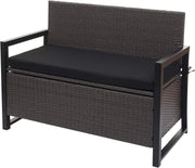 Banco de jardín Mendler Poly-Rattan 2 plazas HWC-F39AM, banco arcón, compartimento de almacenamiento con cojín - gris, cojines negros