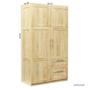 Armario de madera blanca con puertas, cajones y barra para colgar