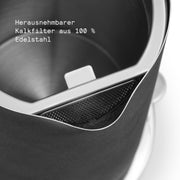 Hervidor de agua de acero inoxidable Aarke negro mate: hervidor eléctrico de 1,2 L, múltiples ajustes de temperatura, base giratoria de 360°, ebullición silenciosa, boquilla antigoteo
