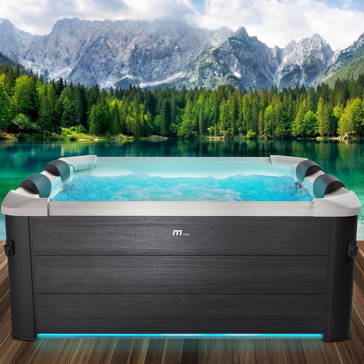 Jacuzzi BRAST MSpa Oslo con pared exterior rígida | Iluminación LED con 20 colores ajustables para 6 personas | 160x160x65cm | 120 boquillas de masaje | Uso durante todo el año, resistente al invierno | Piscina interior y exterior