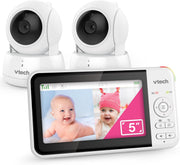 Monitor de video para bebés VTech con 2 cámaras y pantalla LCD a color de 5", hasta 17 horas de transmisión de video y 31 horas en modo solo audio, visión nocturna, giro-inclinación-zoom: VM924-2