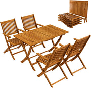 Set de muebles de jardín Casaria® resistente a la intemperie, plegable, de madera de acacia, 5 piezas, certificado FSC®, con reposabrazos, capacidad de carga de 160 kg, muebles de jardín, terraza y balcón, 120x70 cm, conjunto de muebles para 4 personas