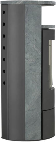 Estufa de leña THERMIA München, piedra natural, 7 kW, combustión continua, automática gris