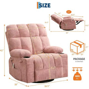 Sillón reclinable extragrande para adultos, sofá mecedor giratorio manual, bolsillos laterales y portavasos para personas altas y grandes, sala de estar