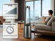 Ventilador de torre sin aspas Fakir TVL 100 - Motor CC, 12 velocidades de ventilación, 30 dB(A), oscilación de 60°, temporizador de 12h, pantalla táctil LED, mando a distancia, antracita