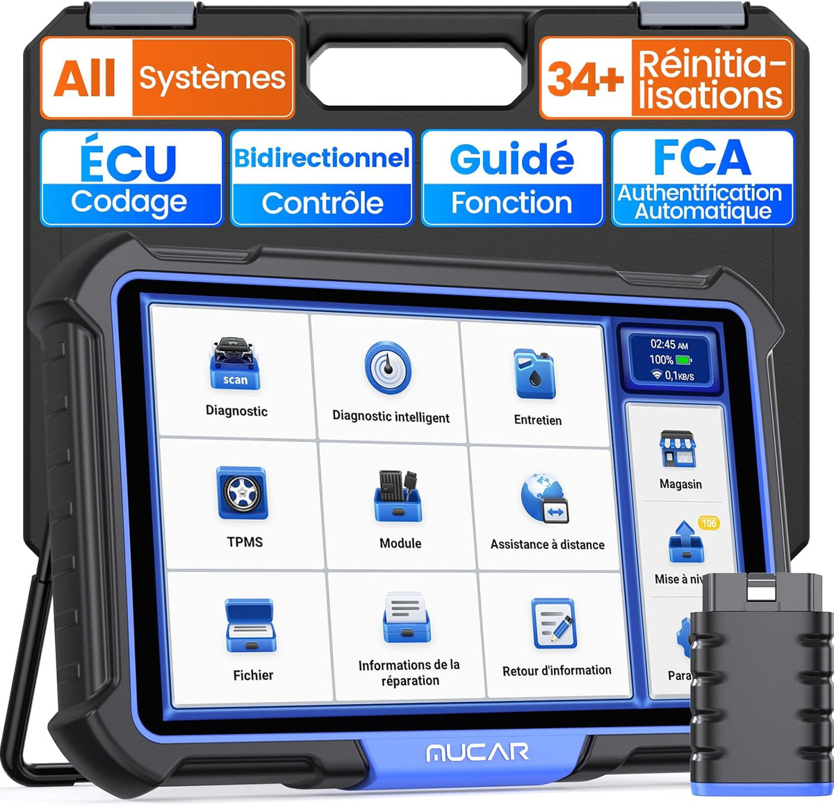 MUCAR VO8 Herramienta de escaneo bidireccional, diagnóstico de nivel OE en todo el sistema, codificación de ECU, prueba activa, más de 34 servicios, verificación automática FCA, gratuito de por vida