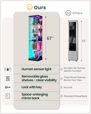 Vitrina de cristal Lvifur con iluminación LED y cajones, vitrina vertical con sensores inteligentes, vitrina de cristal y madera de 5 niveles para objetos de colección, vino, salón, dormitorio