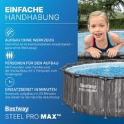 Piscina desmontable redonda Bestway 366x100 cm, set con bomba de filtrado, aspecto madera | 9.150 L, material TriTech de 3 capas, fondo con aspecto de mosaico de guijarros, incluye bomba de filtrado y escalera