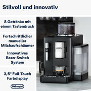 Cafetera superautomática De'Longhi Rivelia EXAM440.55.W con sistema de leche LatteCrema, recipiente de granos intercambiable, 16 bebidas de café y leche con solo tocar un botón, función Extra-Shot, pantalla táctil de 3,5 pulgadas, color blanco