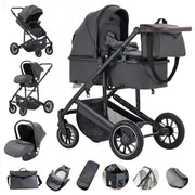 Cochecito 3 en 1 Gcarebb, silla de paseo con portabebés, cochecito completo con altura ajustable, cochecito combinado con marco de aluminio para recién nacidos de 0 a 4 años