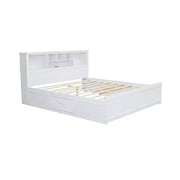 Cama de plataforma de madera King Size FAMYYT con cabecero de almacenamiento múltiple, USB y cajones, fácil montaje