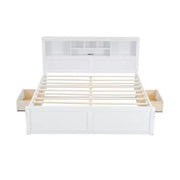 Cama de plataforma de madera King Size FAMYYT con cabecero de almacenamiento múltiple, USB y cajones, fácil montaje