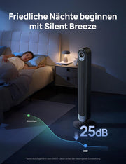 Ventilador de torre Dreo Smart con motor CC de 20 dB, silencioso, alcance de 11 m, mando a distancia, 9 velocidades, 4 modos, oscilación de 90°, control por voz para dormitorio, temporizador de 12 h