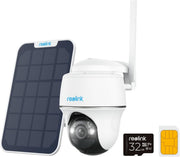 Cámara de vigilancia exterior Reolink 3G/4G LTE con tarjeta SIM+microSD 32GB, cámara solar PT de 5MP, detección inteligente, visión nocturna a color, audio bidireccional, Go PT Plus+panel solar