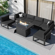 Juego de muebles de patio de aluminio de 7 piezas extragrandes FINCATI con mesa de fogata de 43 pulgadas para patio trasero, terraza y jardín