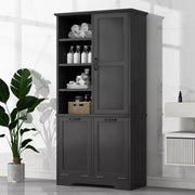 Gabinete de almacenamiento para baño con puertas y cajones, cesto para ropa abatible, espacio de almacenamiento múltiple, estilo independiente
