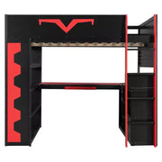 Cama tipo loft para juegos Luxystar Modern con escritorio iluminado, bandeja para teclado, tablero perforado y estantería de almacenamiento