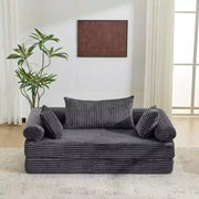 Sofá cama convertible de pana, 2 plazas, color gris oscuro / gris / verde / azul marino