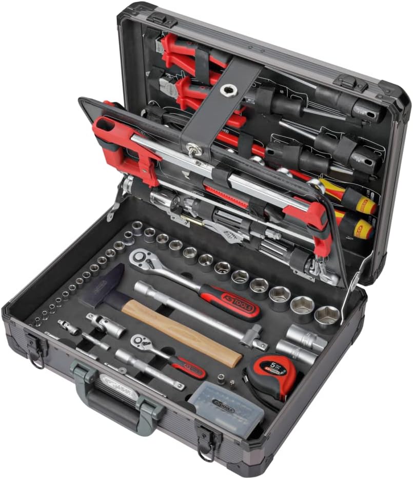 KS Tools 922.0731 Juego de herramientas completo de 131 piezas, maletín de herramientas con destornilladores, vasos y accesorios, caja de herramientas profesional con garantía de por vida