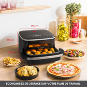 Moulinex Easy Fry XL Surface & Pizza 4L, Freidora de aire, Superficie de cocción muy grande, Compacta, Ventana de visualización, Negro, AL4018F0