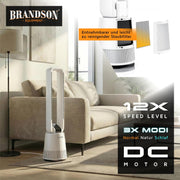 Brandson - Ventilador de torre DC ECO Line - Motor DC muy silencioso - Modo sueño - Con mando a distancia - 3 modos - Oscilación - Eficiencia energética - Para dormitorio, oficina, salón, habitación infantil