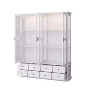 Vitrina Librero Blanca Famapy: Iluminación LED RGB + Almacenamiento en cajón + Puertas de cristal. Organizador espacioso para salas de estar y bibliotecas en casa.