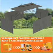 Pabellón de jardín Devoko 3x6, impermeable, estable, resistente al invierno, cenador de lujo, protección UV 50+, pabellón de barbacoa de doble capa con paredes laterales para 10-20 personas, carpa de fiesta para ocio, fiestas, gris con LED